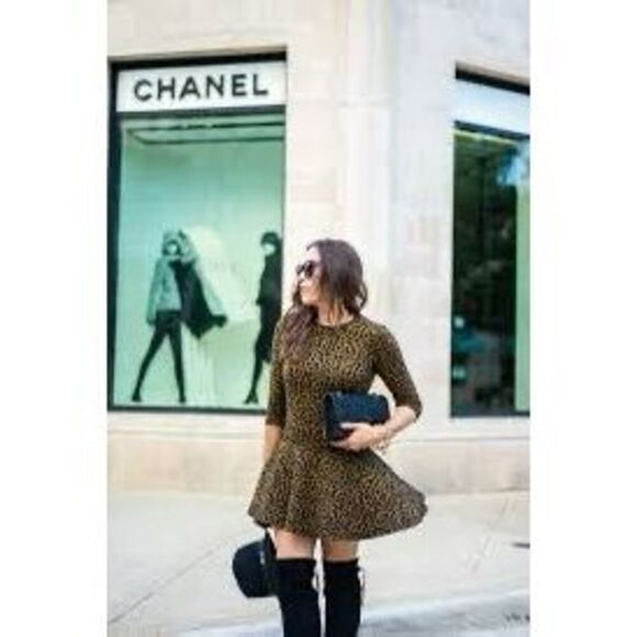 Ann Taylor Loft Size S Animal Print Drop Waist Mini Dress Brown Black Spot Flare - Picture 5 of 16